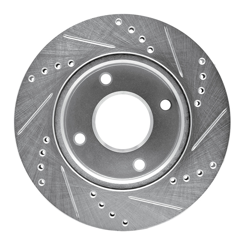 Nissan TIIDA Brake Rotor (1) - Front Left - R1 Concepts - Drilled & Slotted - Silver - `07-`17